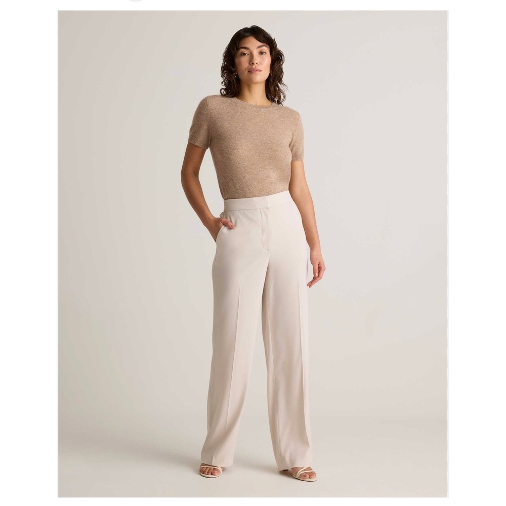 Quince Stretch Crepe Wide Leg Trouser Pants Size 2 Sand Beige